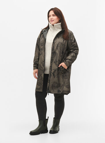 Rain jacket with print, Dusty Olive, Model image number 2