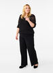 Blouse with hole pattern and 3/4 sleeves, Black, Model image number 1