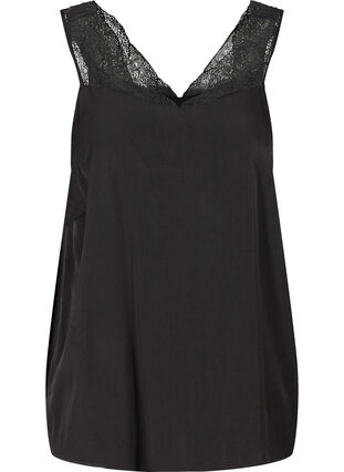 Top with lace and an elasticated hem , Black, Packshot image number 0