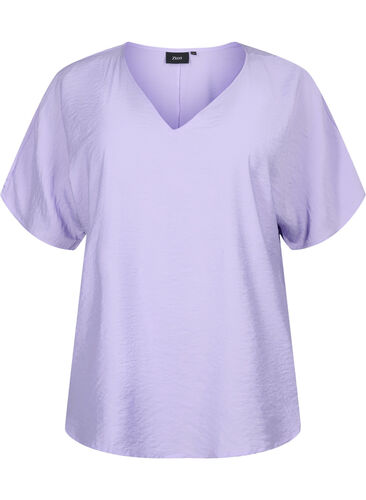 Short-sleeved viscose blouse with v-neck, Lavender, Packshot image number 0