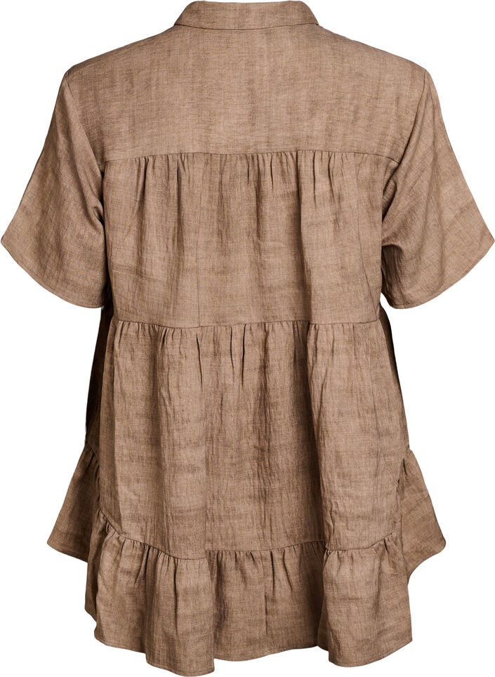 Loose blouse with collar and buttons, Brown, Packshot image number 1