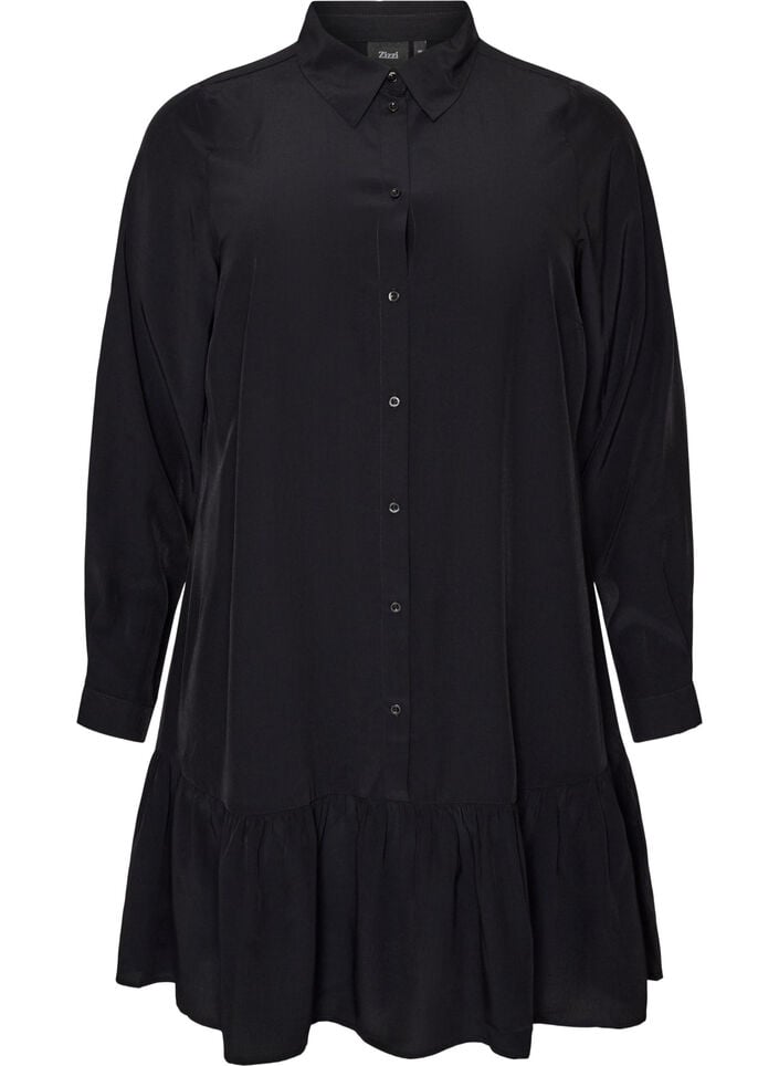 Short shirt dress with ruffle tier, Black, Packshot image number 0