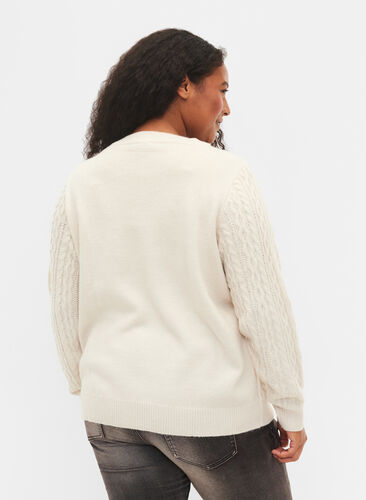 Cable knit jumper with round neckline, Birch, Model image number 1