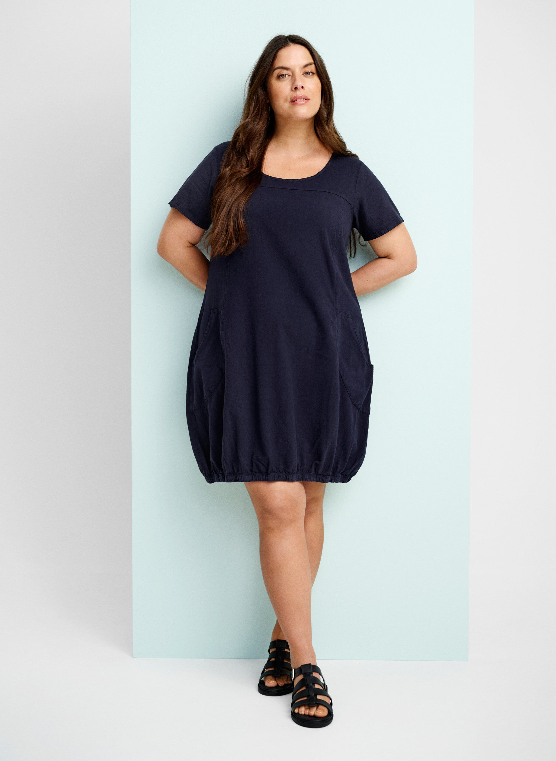 ZizzifashionShort-sleeved cotton dress, Blue, Image image number 0