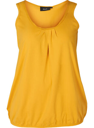 Cotton top with a round neck and lace trim, Mineral Yellow, Packshot image number 0