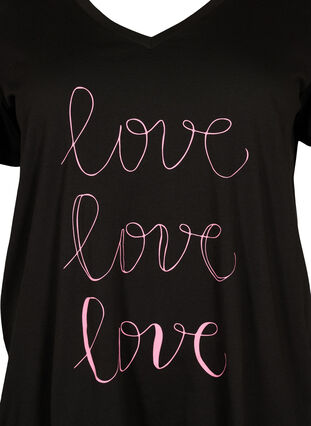 Cotton t-shirt with v-neck and print, Black W. Love, Packshot image number 2