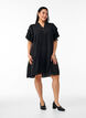 Short dress with ruffle sleeves and dotted texture, Black, Model image number 2