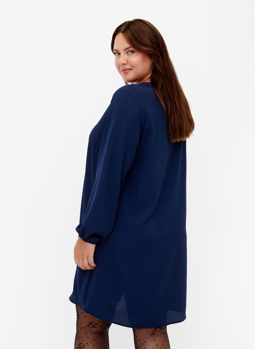 Long-sleeved V-neck dress, Navy, Model image number 1