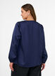 Satin blouse with lace appliqu&eacute; and pearls, Blue, Model image number 2