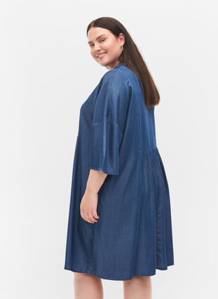 Dress with 3/4 sleeves in lyocell (TENCEL™), Blue denim, Model image number 1