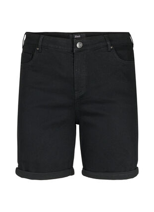 Tight fitting denim shorts with a high waist, Black, Packshot image number 0
