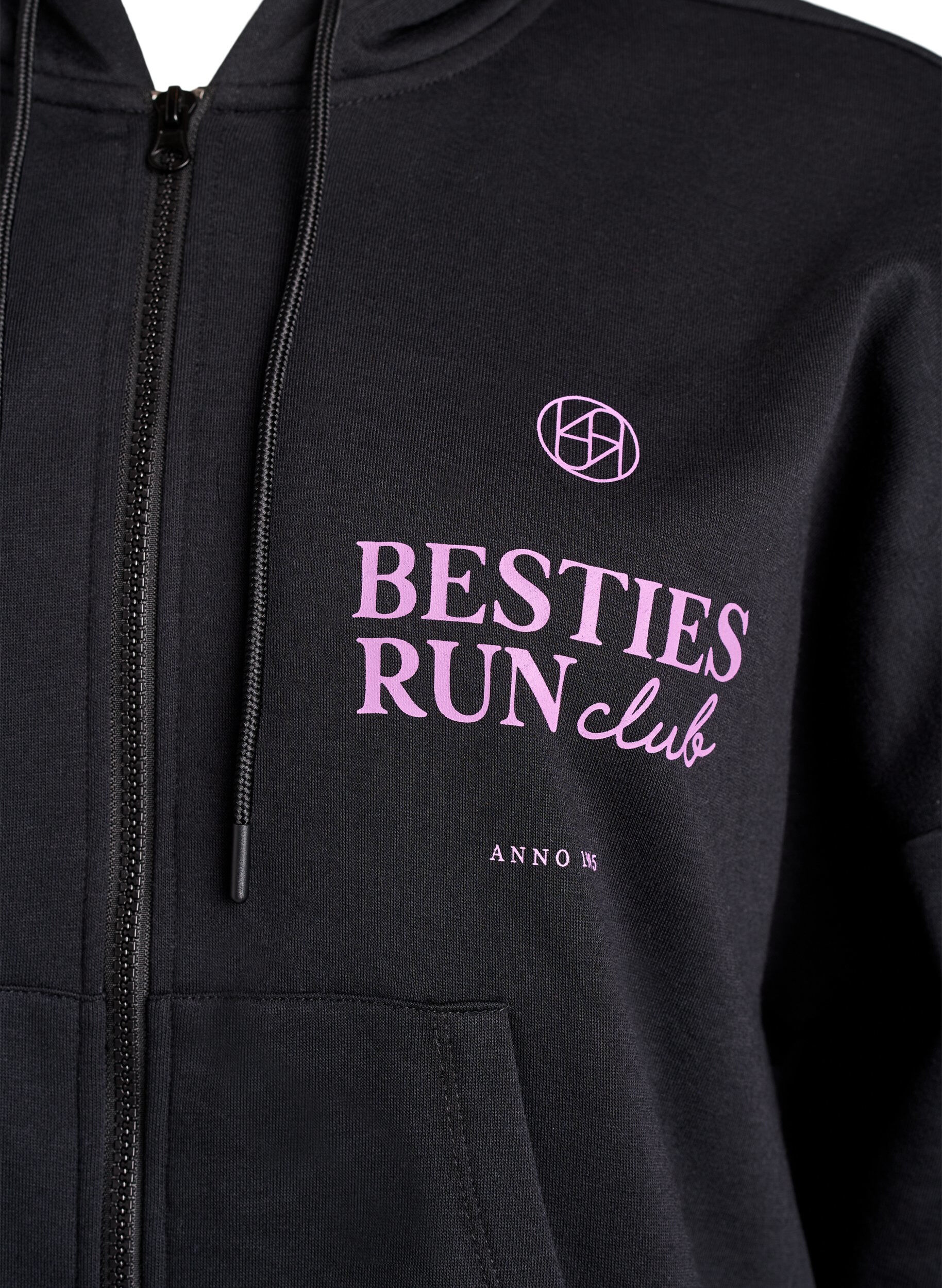 ZizzifashionHoodie with zipper and chest print, Black, Packshot image number 2