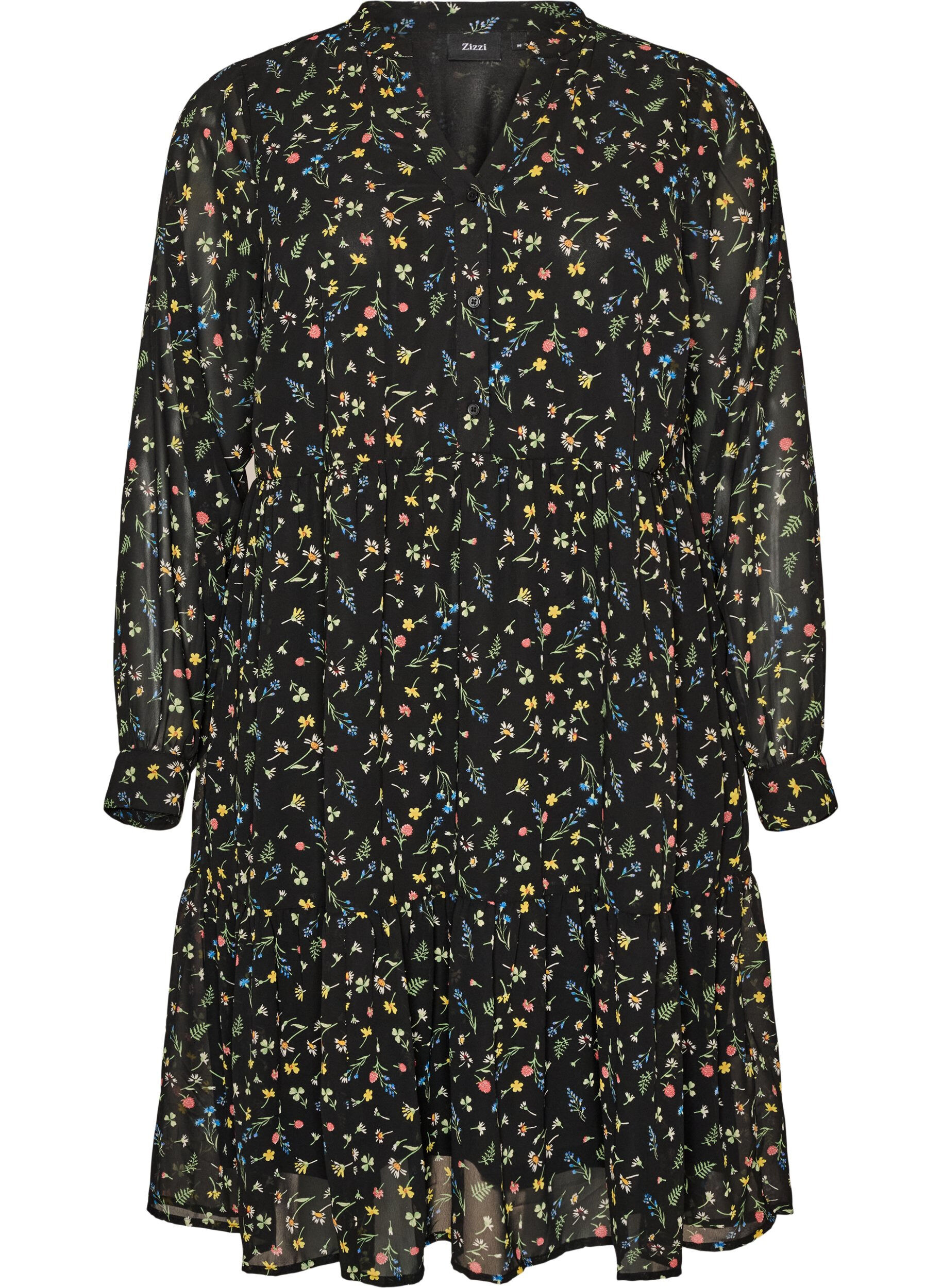 ZizzifashionDress with all-over print and a ruffle layer, Black, Packshot image number 0