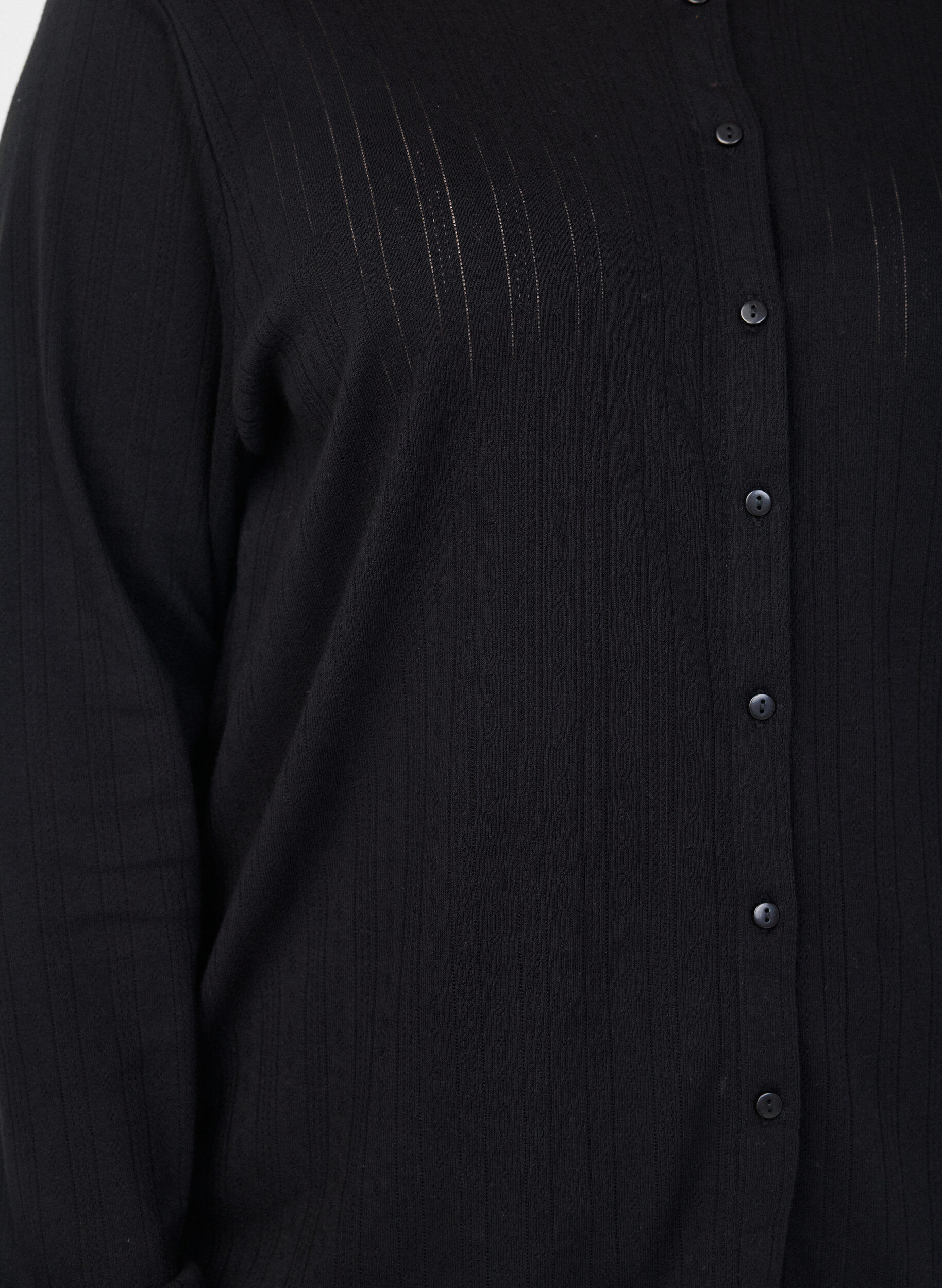 ZizzifashionCardigan in organic cotton with eyelet embroidery, Black, Model image number 3