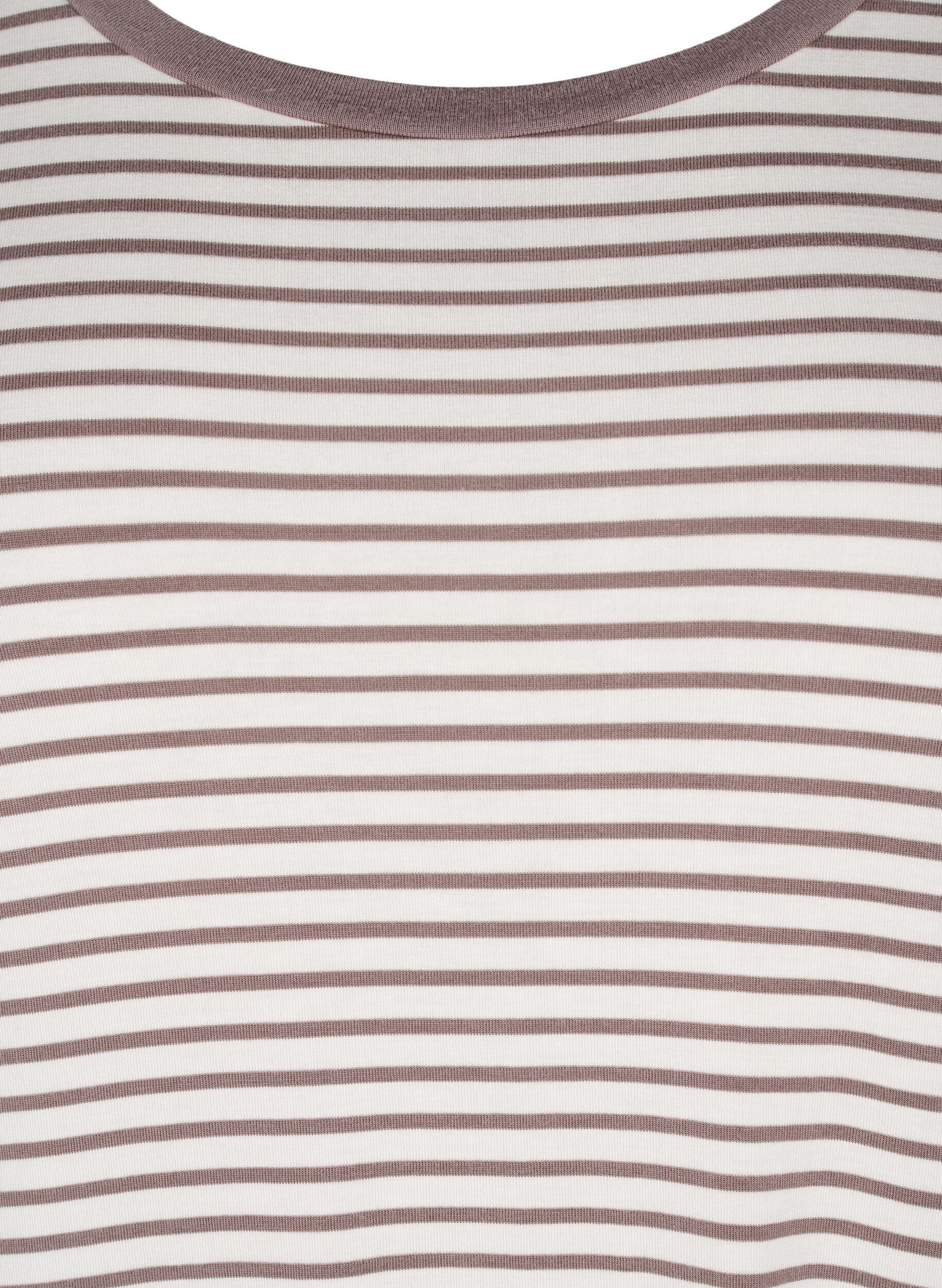 Zizzifashion Striped T-shirt in lyocell with round neck, Brown, Packshot image number 2