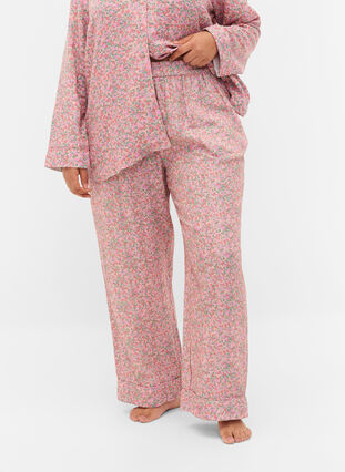 Cotton pyjama bottoms with floral print, Powder Pink, Model image number 1