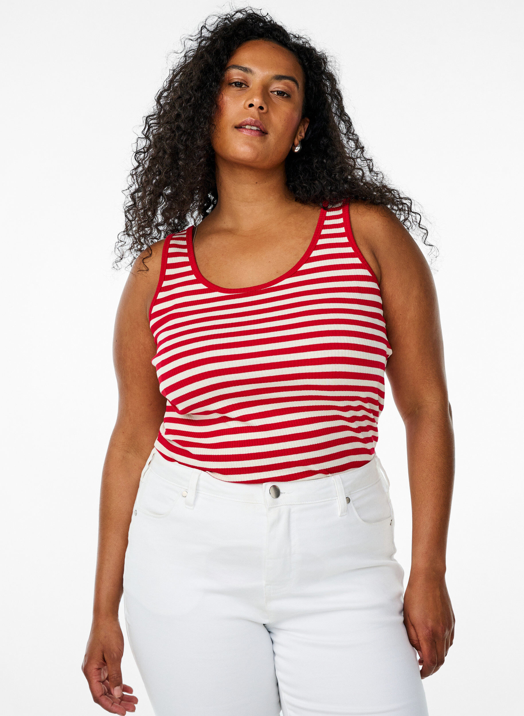 ZizzifashionStriped tank top with a rib structure, Red, Model image number 0