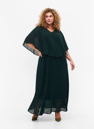 A-line maxi dress with short sleeves, Scarab, Model image number 0