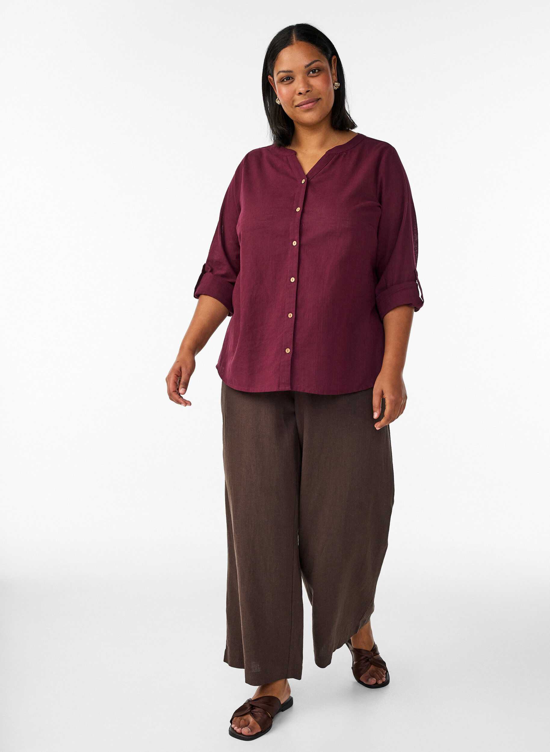 ZizzifashionCotton shirt blouse with a v-neck, Red, Model image number 1