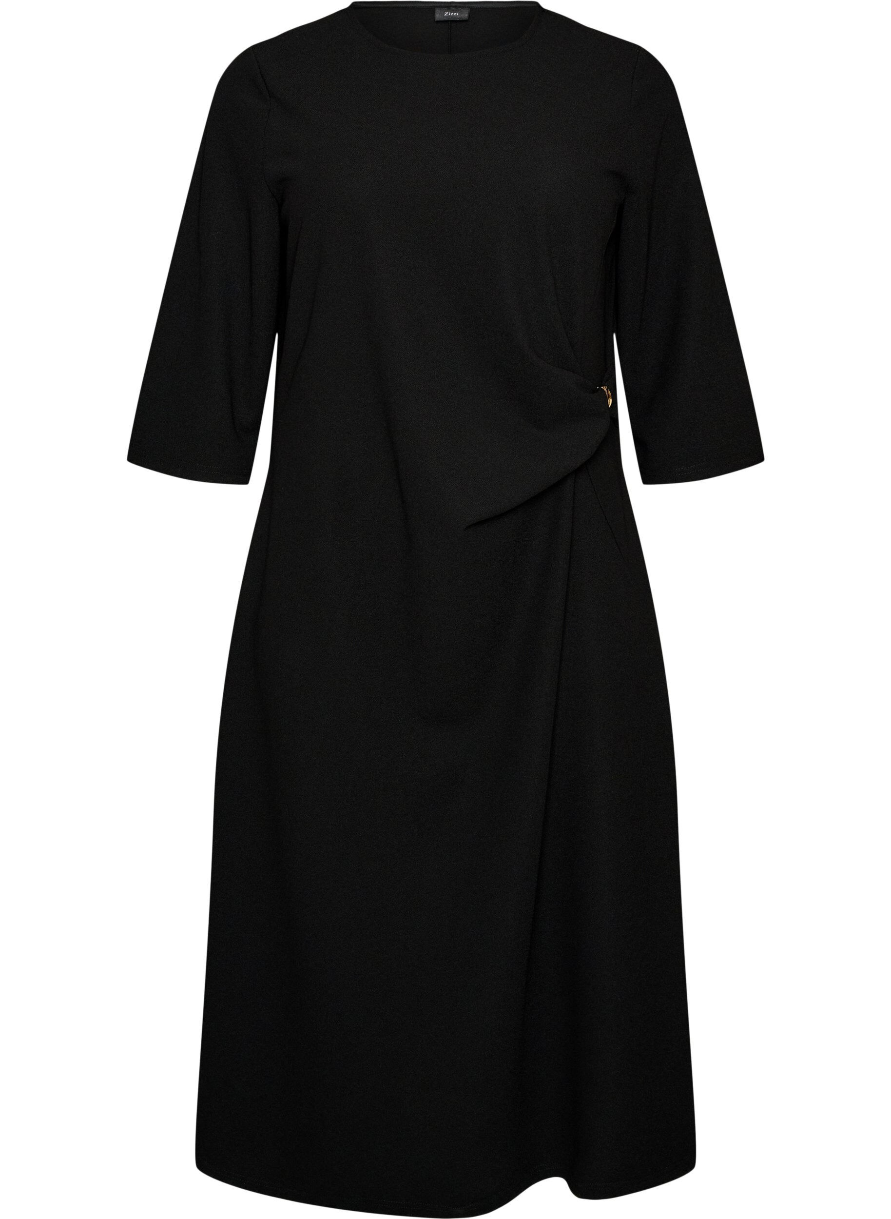 Jersey dress with draping and decorative buckle