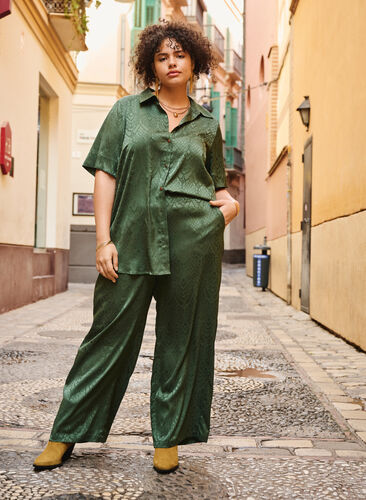 Trousers with textured pattern, Duck Green, Image image number 0