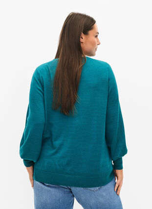 Knitted blouse with viscose and balloon sleeves, Deep Lake Mel., Model image number 1