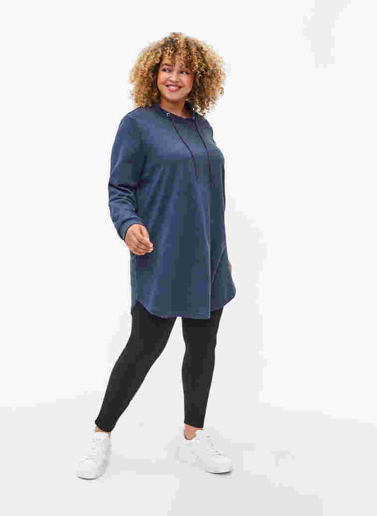 Long-sleeved tunic with drawstrings, Navy Mel, Model image number 2