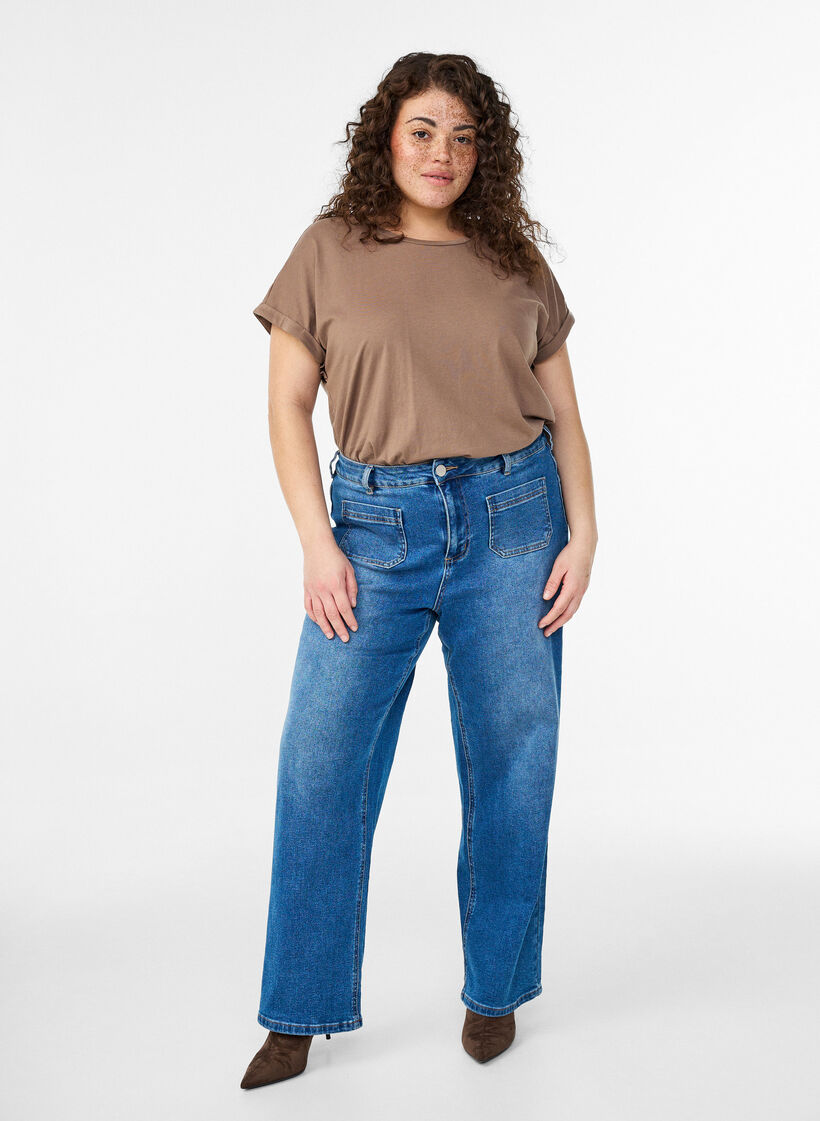 Short sleeved cotton blend t-shirt, Brown, Model image number 1