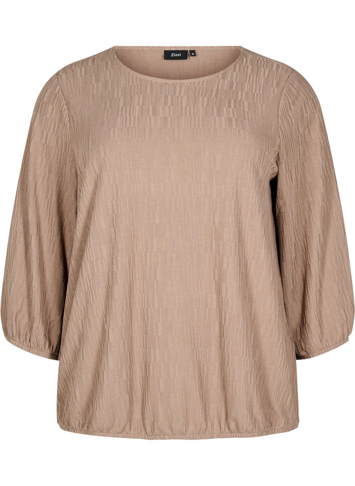 Blouse with texture and 3/4 sleeves, Brown, Packshot image number 0