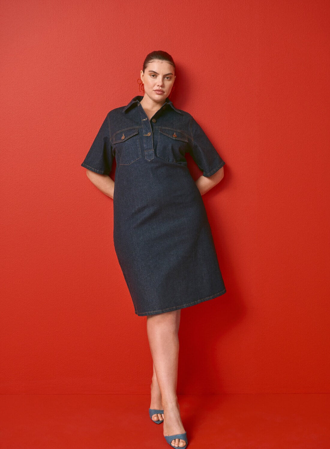 Zizzifashion Denim dress with short sleeves, , Model