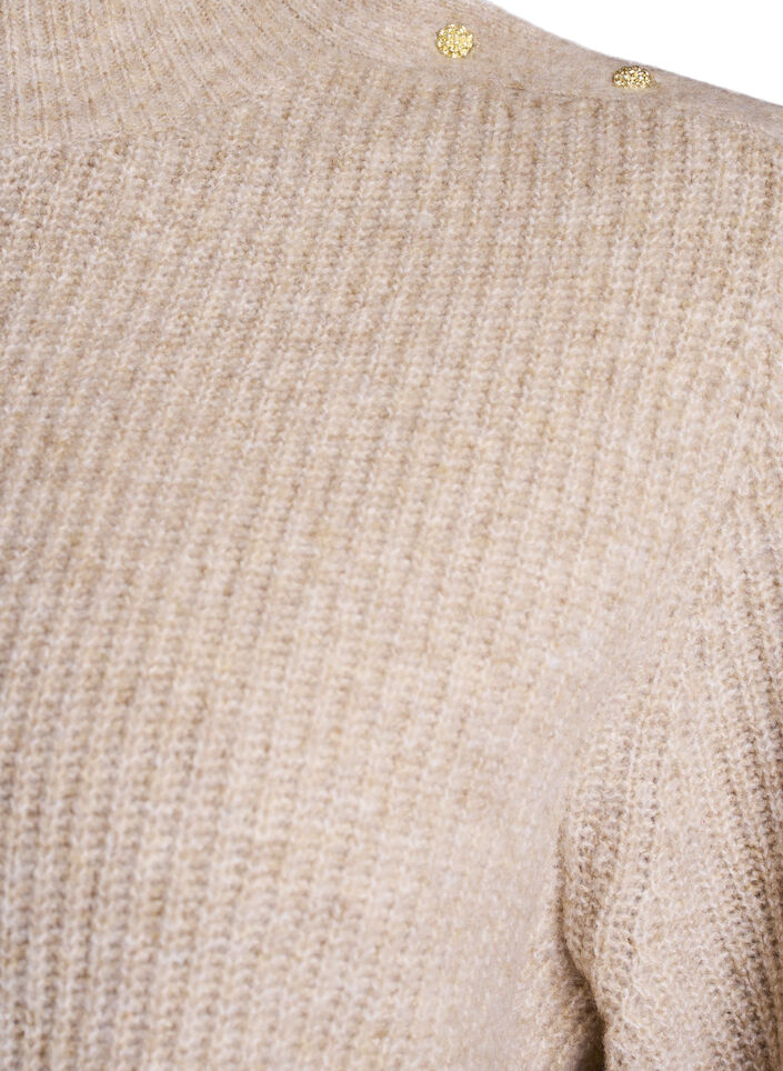Ribbed jumper with puff sleeves and buttons, Beige, Packshot image number 2