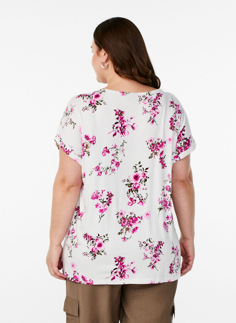 T-shirt with floral print, Pink, Model image number 2