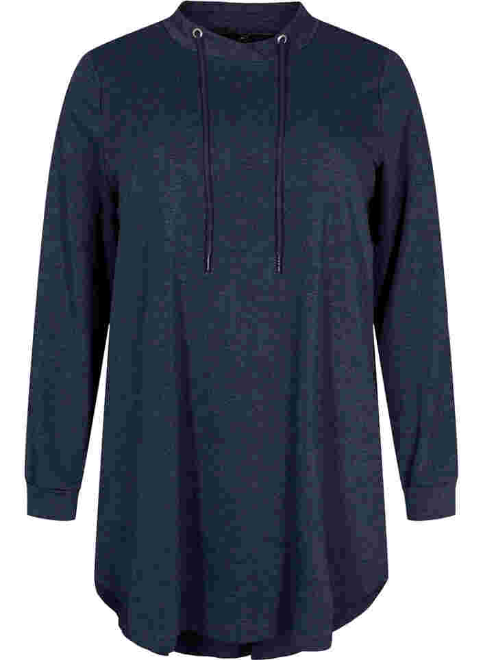 Long-sleeved tunic with drawstrings, Navy Mel, Packshot image number 0