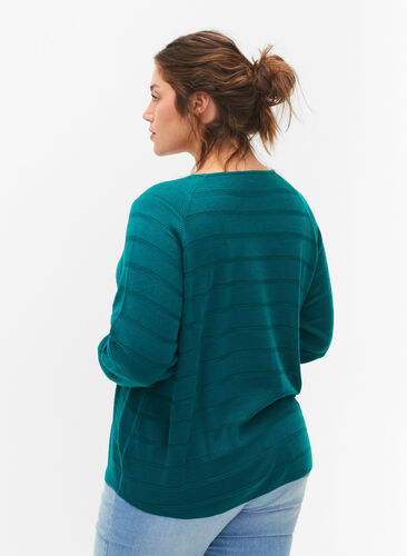 Knitted blouse with tone-on-tone stripes, Deep Lake, Model image number 1