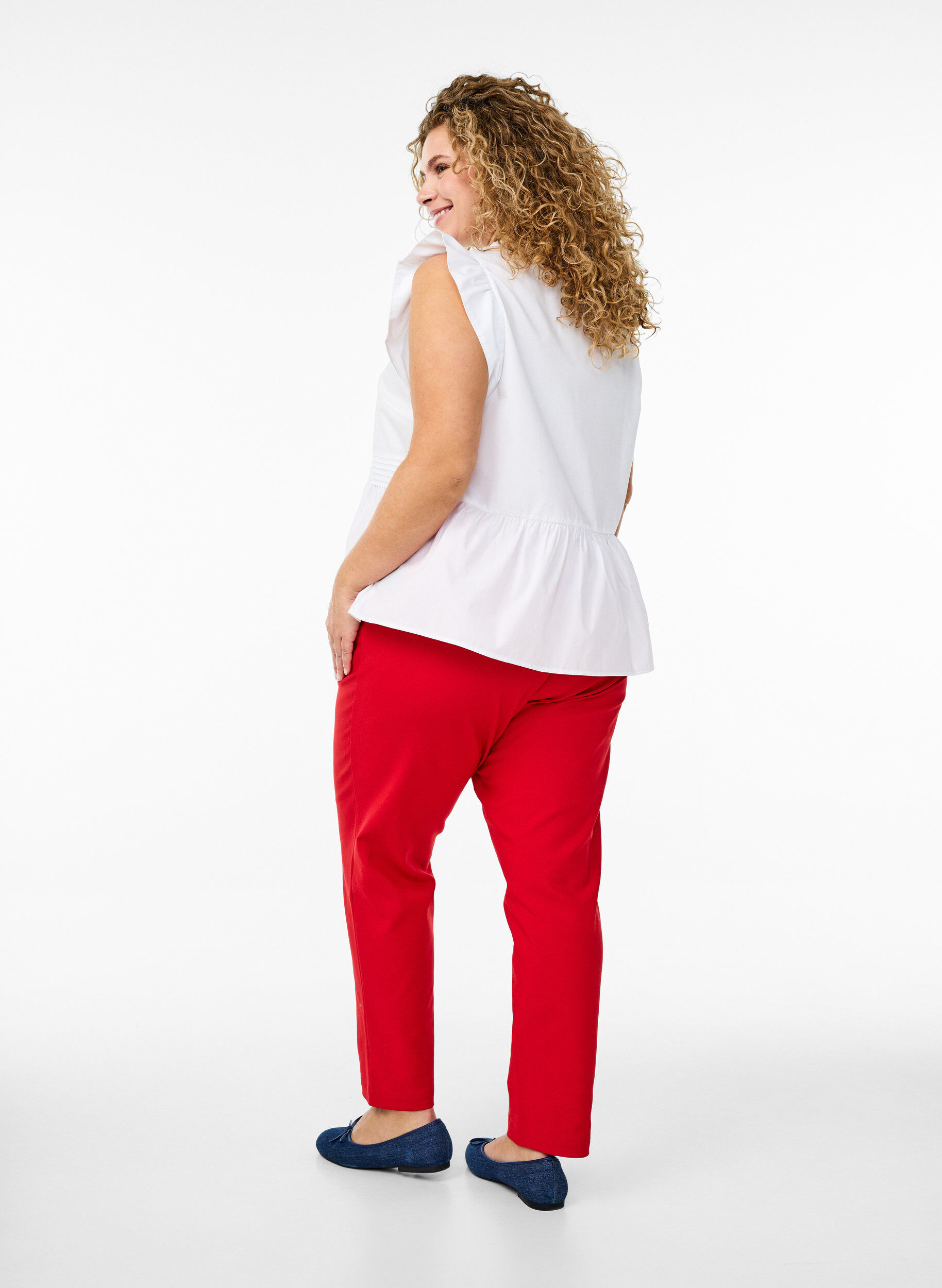 Zizzifashion High-waisted trousers with straight legs, Red, Model image number 1