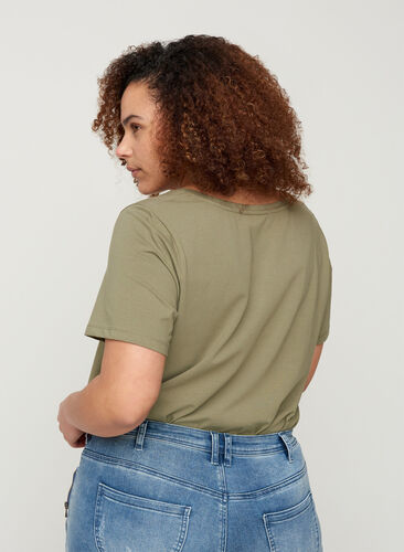 Basic t-shirt with v-neck, Deep Lichen Green, Model image number 1