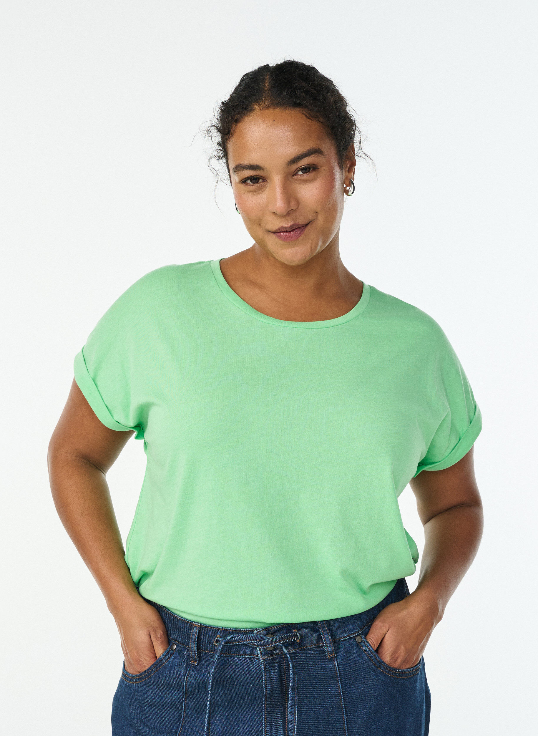 ZizzifashionShort sleeve cotton blend T-shirt, Green, Model image number 0
