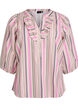 3/4 sleeve blouse in cotton with stripes, Vanilla, Packshot image number 0