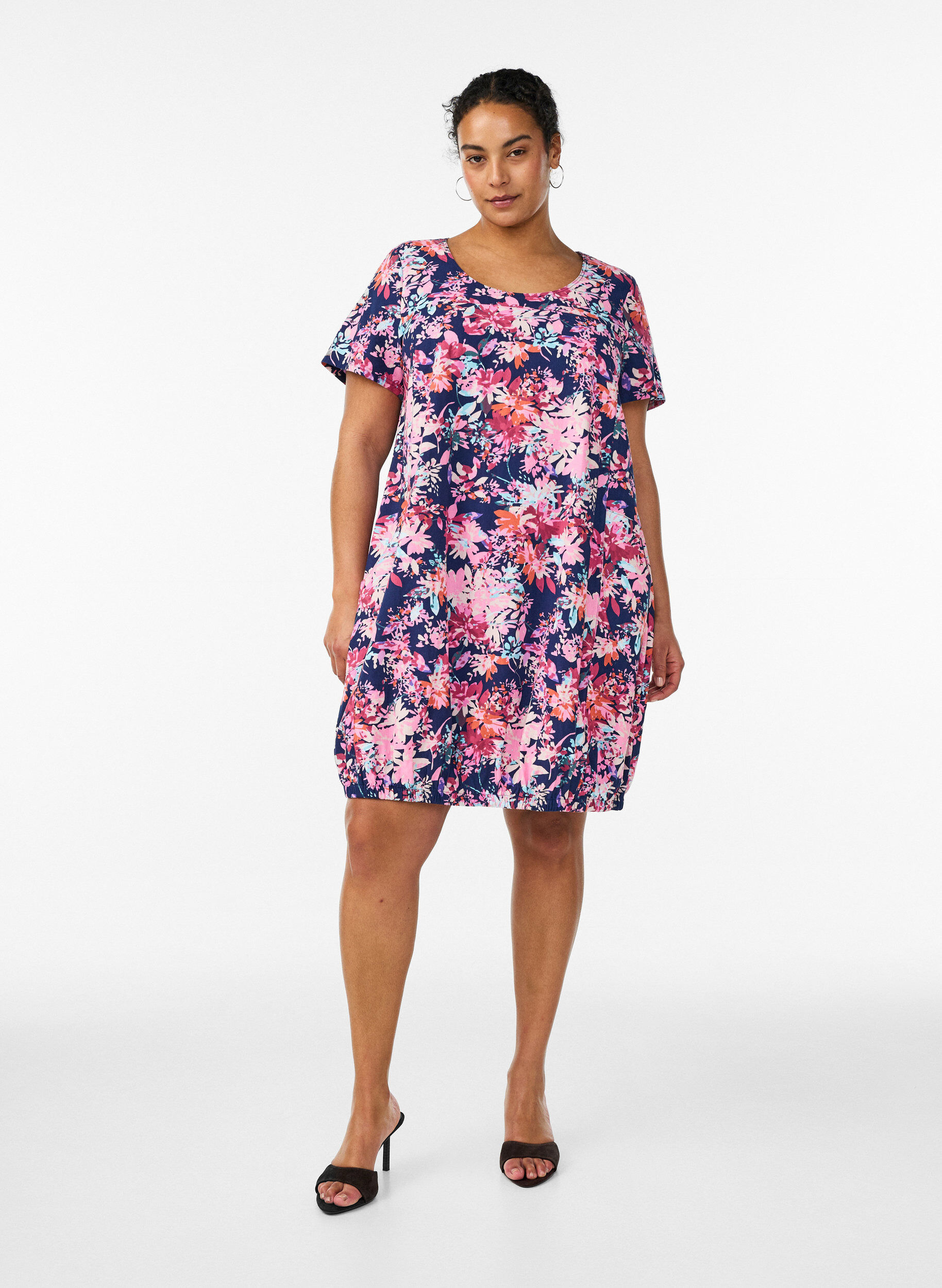 ZizzifashionShort-sleeved cotton dress with print, Blue, Model image number 1