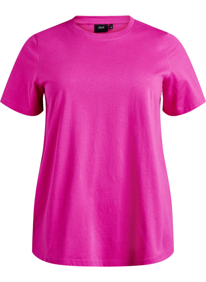 Basic cotton t-shirt with a round neck, Pink, Packshot image number 0