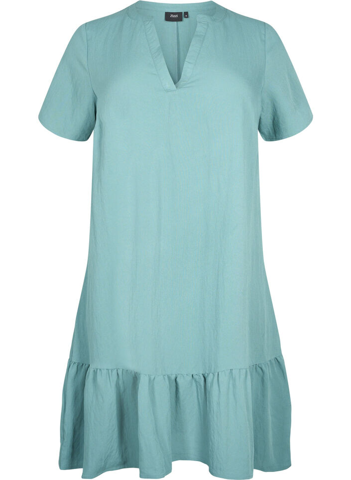 Short-sleeved viscose dress with v-neckline - Green - Sz. 40-64 ...