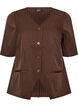 Pinstripe blouse with rhinestones and buttons, Brown, Packshot image number 0