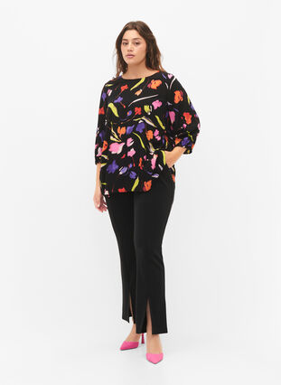 Viscose blouse with print and 3/4 sleeves, Faded Tulip AOP, Model image number 2