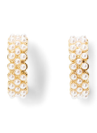 Hoops with small beads, Gold w. Pearl, Packshot image number 1