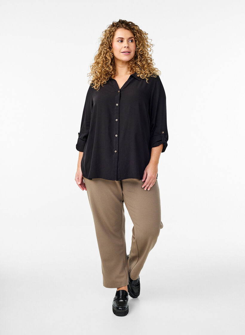 FLASH - Long-sleeved shirt with a V-neck, Black, Model image number 1