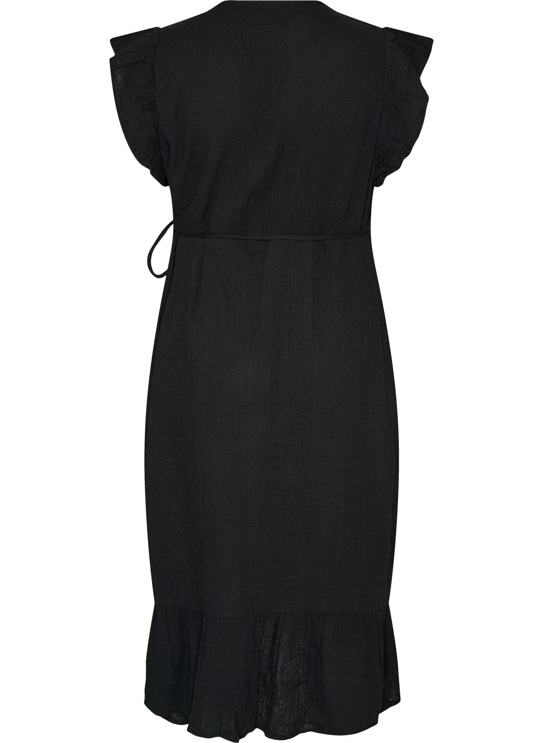 ZizzifashionWrap dress in cotton muslin with ruffles, Black, Packshot image number 1