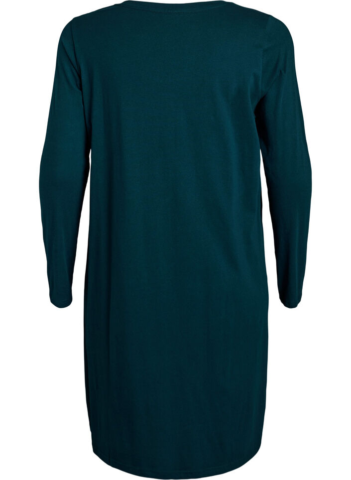 Long-sleeved nightgown in organic cotton, Green, Packshot image number 1