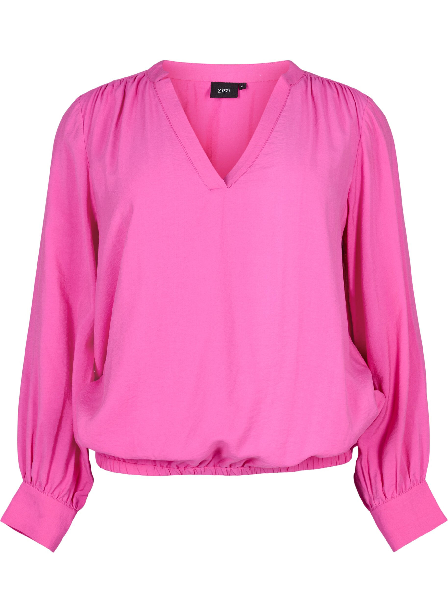 Zizzifashion 	 Viscose blouse with v-neck, Raspberry Rose, Packshot image number 0