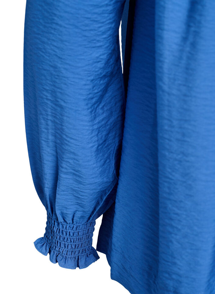 Viscose blouse with smock and gathered details, Blue, Packshot image number 3