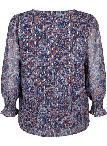 Paisley blouse with long sleeves and v neck, Blue Paisley AOP, Packshot image number 1
